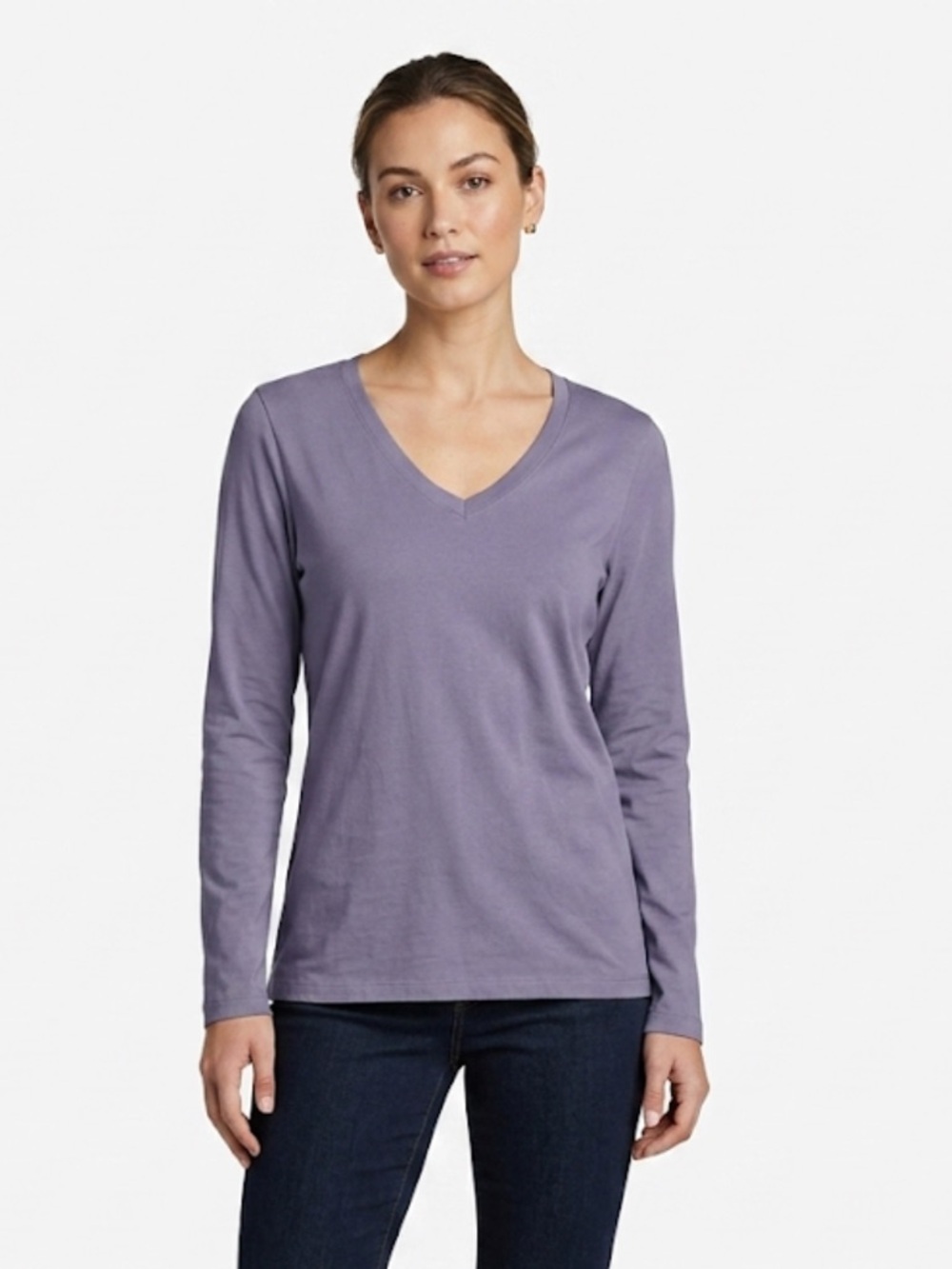 51 Eddie Bauer Long Sleeve V-Neck Top | Size S | 60% Cotton Purple Tee
